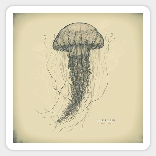 Vintage Jellyfish II Sticker by hamptonstyle